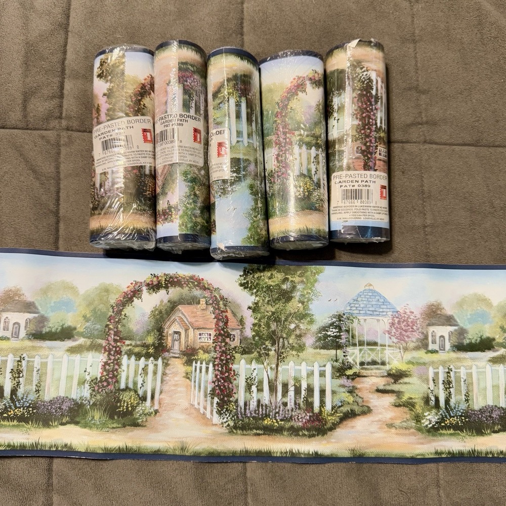 Garden Path‎ Pre Pasted Wallpaper Border Lot 6 Rolls Floral 4yd DG Cottage Core
